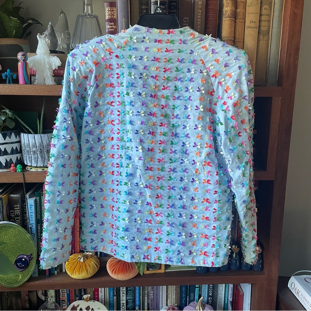 Vintage Blue Rainbow Cotton Ribbon Cardigan View 5